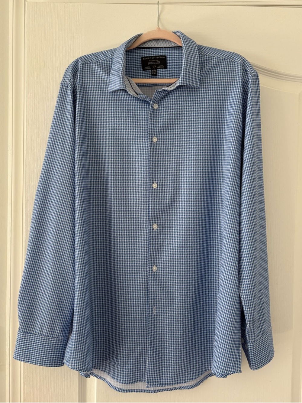 Report Collection Men’s Blue Micro-Check Dress Shirt
